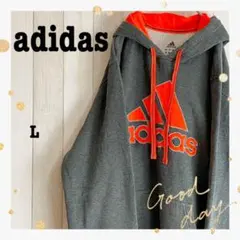 90s 古着adidasアディダスオーバーシルエットパーカービッグロゴグレーL