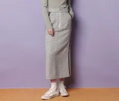 31sons de mode ライン入りフロントジップツイードスカート