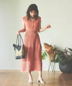 美品　31 Sons de mode 透かし柄切替フレアニットワンピース