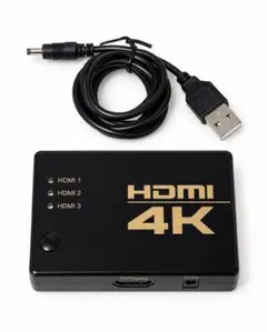 HDMI切替器 4K 3入力1出力 HDMIケーブル2本おまけ付