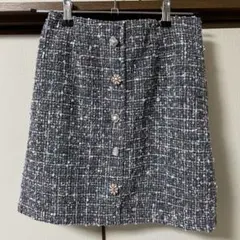 MIIA グレー系ツイード ビジュー ミニスカート Mサイズ
