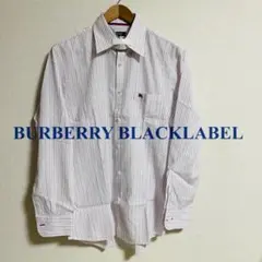 美品　バーバリー　ブラックレーベル　ピンクストライプ　シャツ　40　刺繍ロゴ