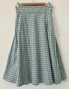 チェック柄フレアスカート ウエストゴム リボンベルト付き 春夏向き 匿名配送