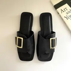 059* CORSO ROMA,9 本革 サンダル 黒 23.0cm イタリア製のサムネイル