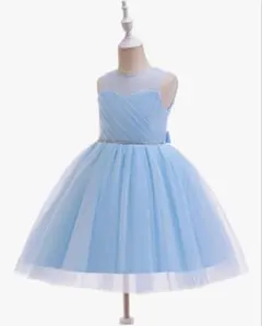 ライトブルー チュールドレス ビジュー付き