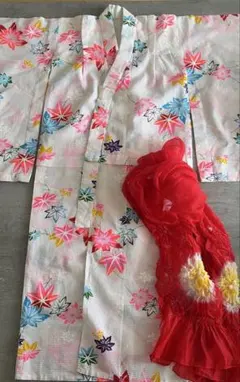 浴衣　楓　紅葉　もみじ　子供用　しぼり　兵児帯　ヴィンテージ　昭和レトロ