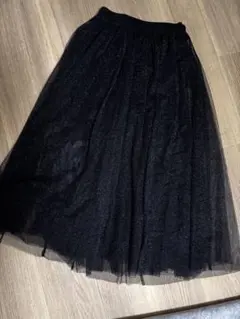 黒 ラメチュール フレアロングスカート