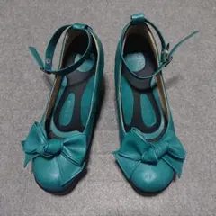 リゲッタ ターコイズ リボン付き ヒールパンプス