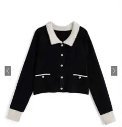 GRL シャギーカラー配色ニットカーディガン ブラック