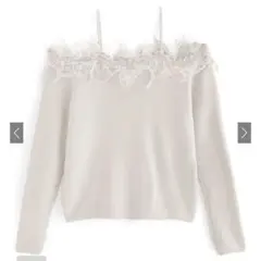 【新品未使用】花柄レースオフショルダーニットトップス