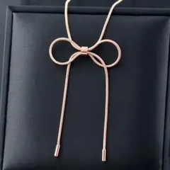 ピンクゴールド 【大人気】リボン サージカルステンレス ネックレス 金アレ対応