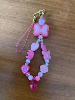 ハンドメイド ビーズストラップ ピンク