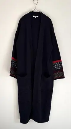GLOBAL WORK ロングニットカーディガン ネイビー M エスニック