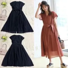 アナトリエ　定価19800円　コットンシルク　シャツワンピース　ブラック　S 黒のサムネイル