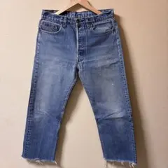【80s 501】Levi's カットオフデニムW33フリンジ ミディアムブルー