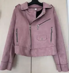 ピンク スエード風 ライダースジャケット