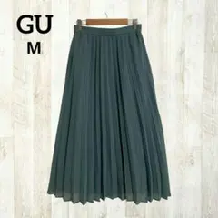 GU ロング丈 シフォンプリーツスカート M 青系 透け感 上品