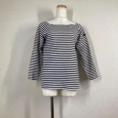 フランス製 ルミノア スクエアネック バスクシャツ 1 ボーダー 茶 白 七分袖