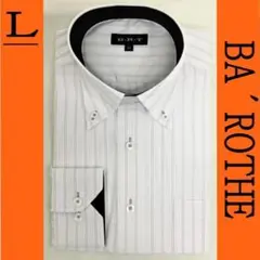 Yシャツ　ビジネス　ストライプ　長袖　スーツ　シャツ　メンズ　11019-④　L