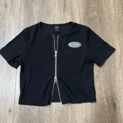 DAZY リブニット クロップド丈 Tシャツ ショート丈 フロントジップ　Ｓのサムネイル