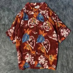 【90s/希少】ヘリーハンセン 総柄 アロハシャツ リネン混 レーヨン Lサイズのサムネイル