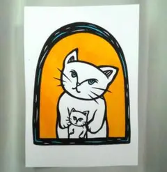 【切り絵】原画　A5サイズ　 cat17