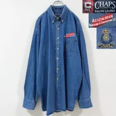 5XL相当　90s　チャップスラルフローレン　企業ロゴ刺繍　デニムシャツ