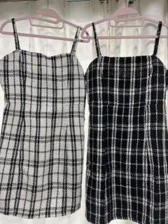 ツイードチェック柄ミニワンピース[dk1252] GRL ブラック ホワイト