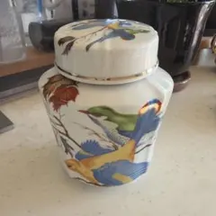 【英国向け輸出品】ヴィンテージ バードモチーフ 蓋付き陶磁器ポット