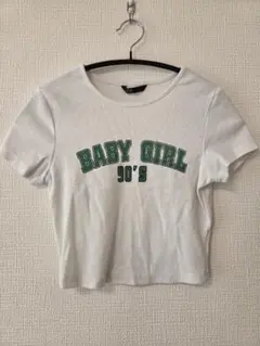 SHEIN 90'sロゴ入り クロップド丈 リブTシャツ ホワイト 完売品