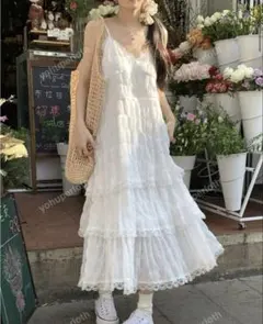 白ストラップ サンドレス ケーキドレス SHEIN