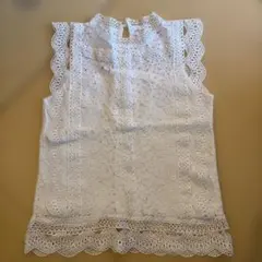 coca レース柄ノースリーブ白シャツ Lサイズ