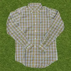 E4381 NAUTICA ボタンダウンシャツ S イエローチェック 長袖 古着