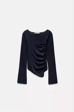 【新品タグ付き】ZARA ネイビー リブ編みニット XS