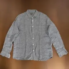 無印良品　ギンガムチェック 長袖シャツ　ホワイト×ネイビー　リネン100%