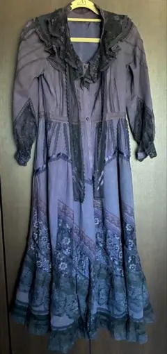 紺色レースロングドレス古着