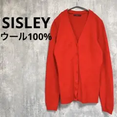 SISLEY ウールＶネックカーディガン 長袖 薄手 赤 レッド レディースのサムネイル