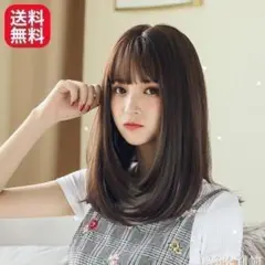 ウィッグ ミディアム セミロング 自然 医療用 ネット付き ダークブラウン
