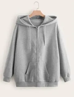 グレー フルジップ パーカー オーバーサイズ