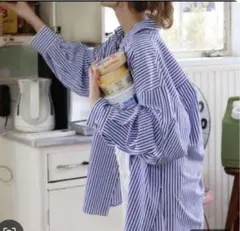 Ungrid アングリッド　ストライプルーズシャツ　ブルー