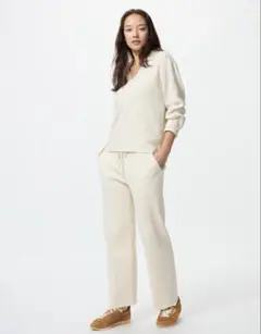 UNIQLO ウォッシャブルニットリブパンツ　アイボリー　Mサイズ