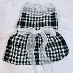 犬服 リボン　ワンピース　Mサイズ　チェック柄（小型犬用）