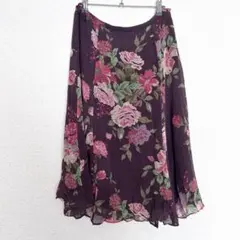 ローラアシュレイ シルク100％ ロングスカート 花柄フレア 13号 上品 Fのサムネイル