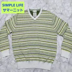レナウン SIMPLE LIFE メンズ若草色のボーダーVネックサマーニット Mのサムネイル