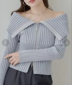 Chico ダブルジップオフショルジャガードニット ブルー