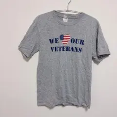 半袖Tシャツ 【S】グレー プリント アメリカ国旗 トップス 体型カバー ロゴ