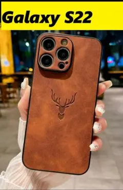Galaxy S22　レザー調　おシャレなケース　鹿　Galaxyケース