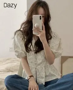 SHEIN DAZY 女性用Vネック小花柄エレガントシャツ