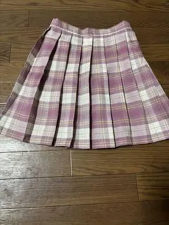 ピンク系チェック プリーツ ヒダ スカート 制服 S