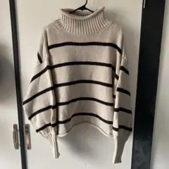 Rose Farm ストライプ タートルネックセーター